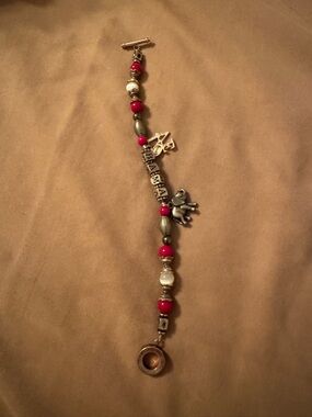 Beaded Red and Gold Charm Bracelet with Elephant and Letter Beads